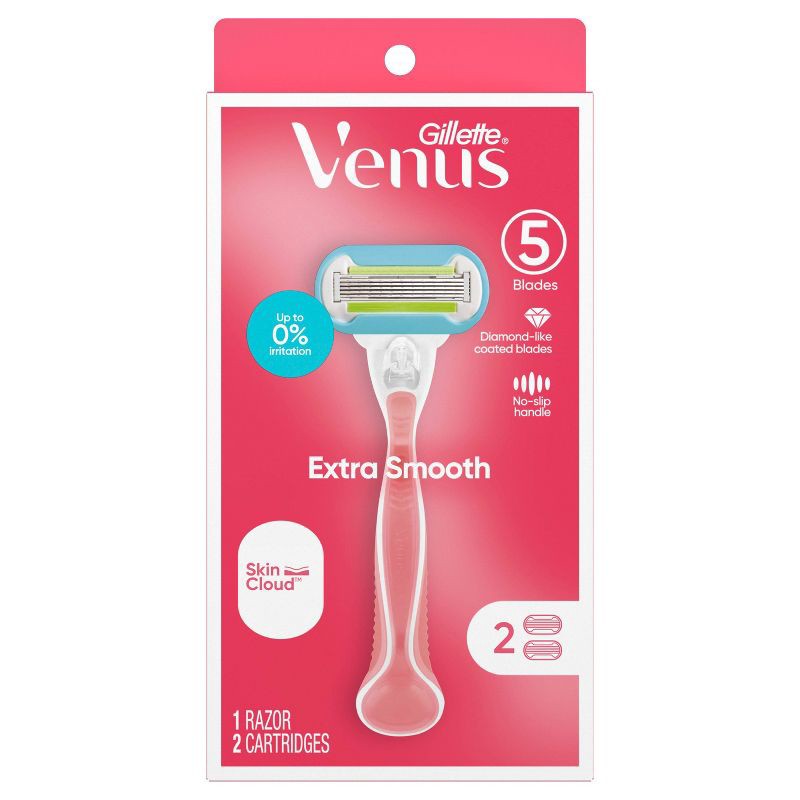 slide 2 of 9, Venus Extra Smooth Pink Women's Razor + 2 Razor Blade Refills, 1 ct