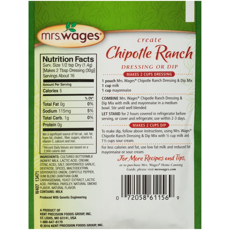 slide 4 of 6, Mrs. Wages Chipotle Ranch Dressing & Dip Mix, 0.8 oz