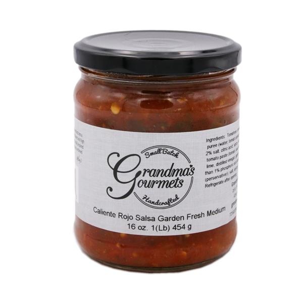 slide 1 of 1, Grandma's Gourmets Caliente Rojo Salsa Garden Fresh, Medium, 16 oz