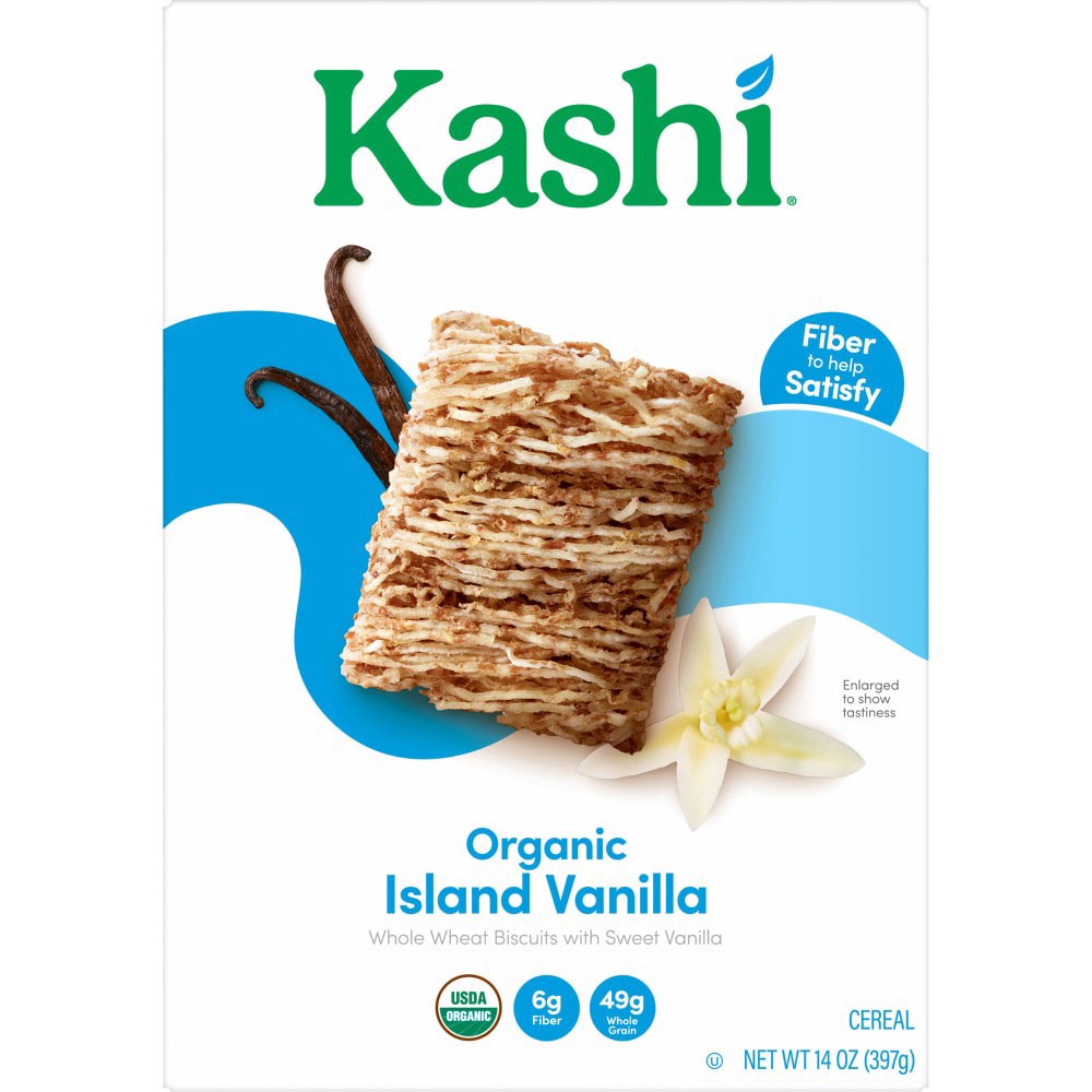 slide 1 of 1, Kashi Breakfast Cereal, Family Breakfast, Organic Fiber Cereal, Island Vanilla, 14oz Box (1 Box), 14 oz