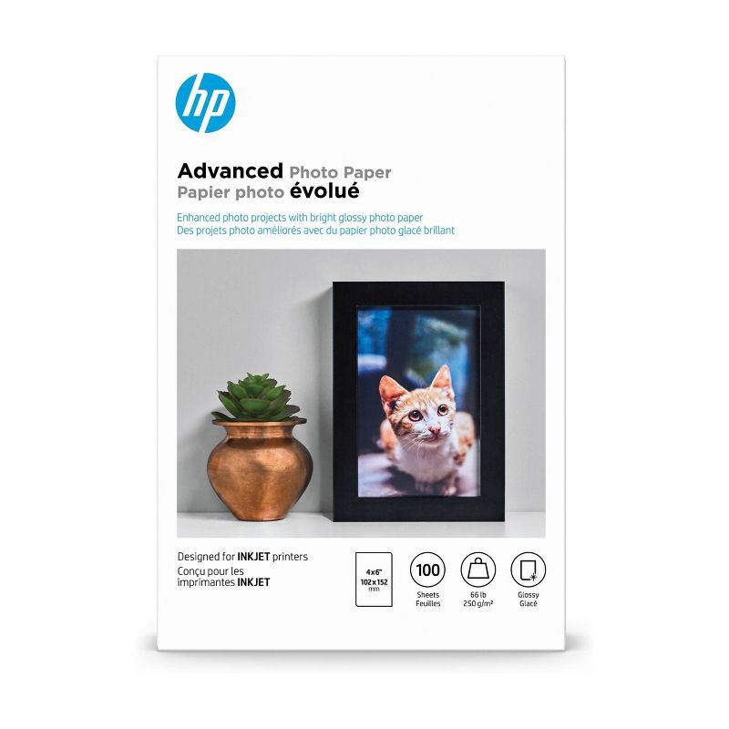 slide 1 of 3, HP Inc. HP 4x6 100ct Advanced Glossy Photo Paper - Q6638A, 100 ct