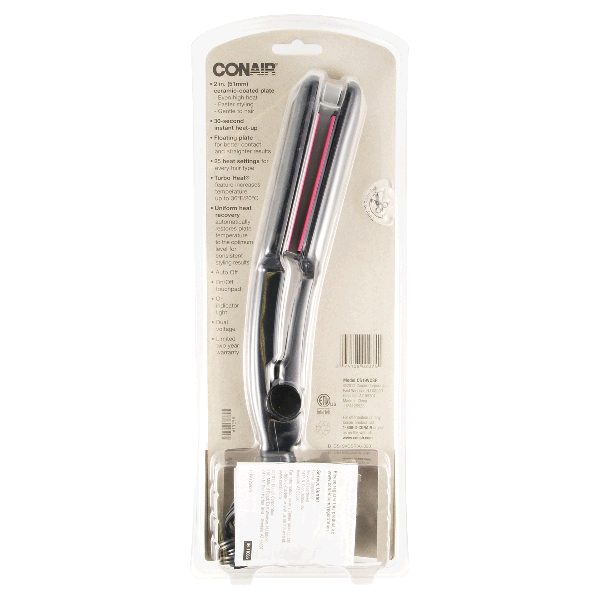 slide 2 of 2, Conair Instant Heat Ceramic Straightener, 2 in