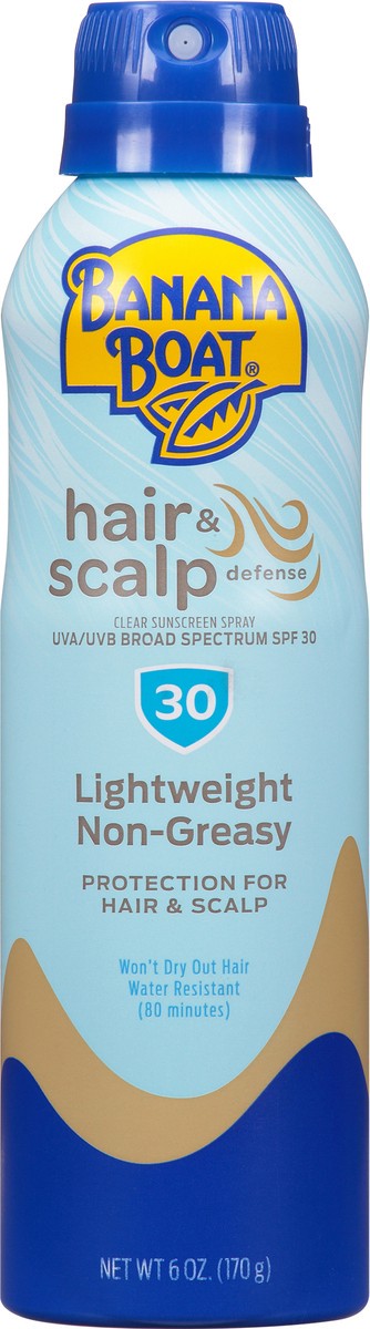 slide 1 of 29, Banana Boat Hair & Scalp Defense UVA/UVB Broad Spectrum SPF 30 Clear Sunscreen Spray 6 oz, 1 ct