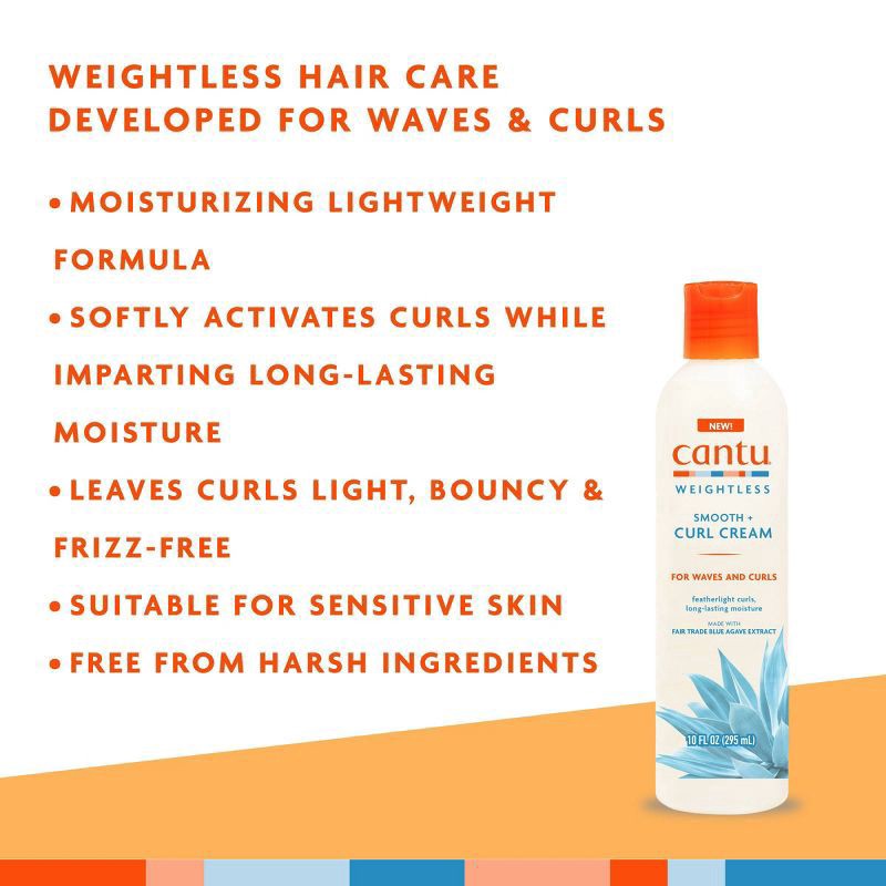 slide 3 of 6, Cantu Weightless Smooth + Curl Cream 10 fl oz, 10 fl oz