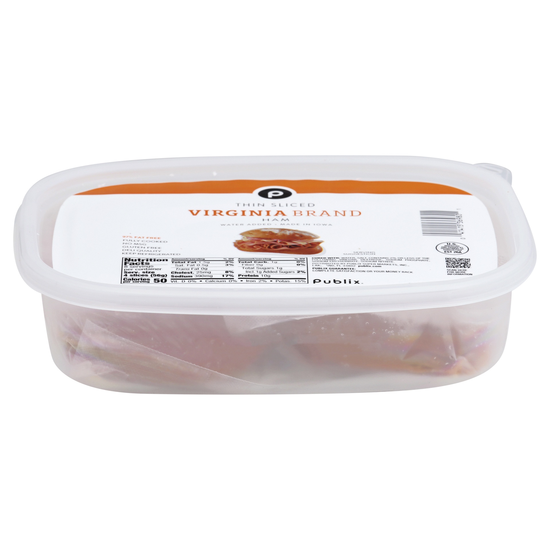 slide 1 of 1, Publix Virginia Brand Thin Sliced Ham, 16 oz