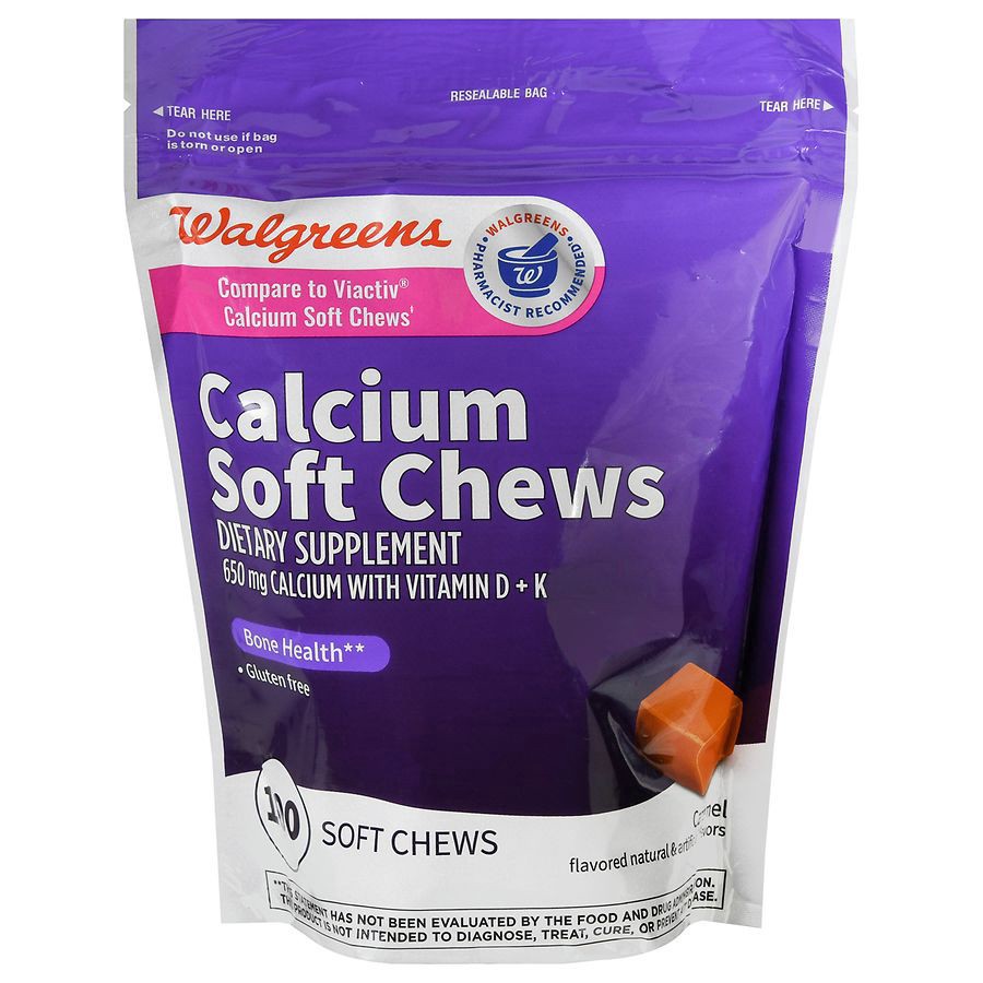 slide 1 of 5, Walgreens 650 mg Calcium Soft Chews with Vitamin D + K, 100 ct