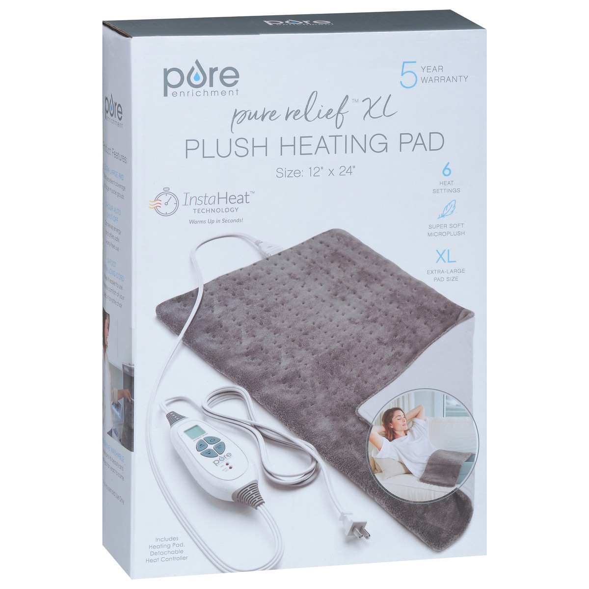 slide 4 of 9, Pure Enrichment Pure Relief Plush Heating Pad XL 1 ea, 1 ct