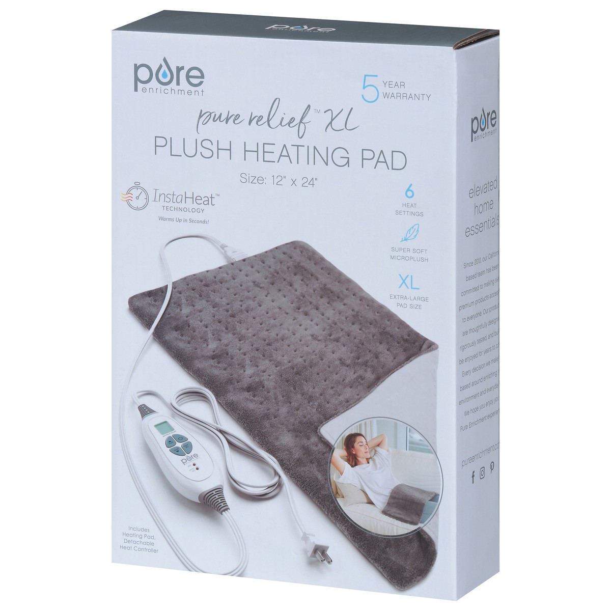 slide 6 of 9, Pure Enrichment Pure Relief Plush Heating Pad XL 1 ea, 1 ct