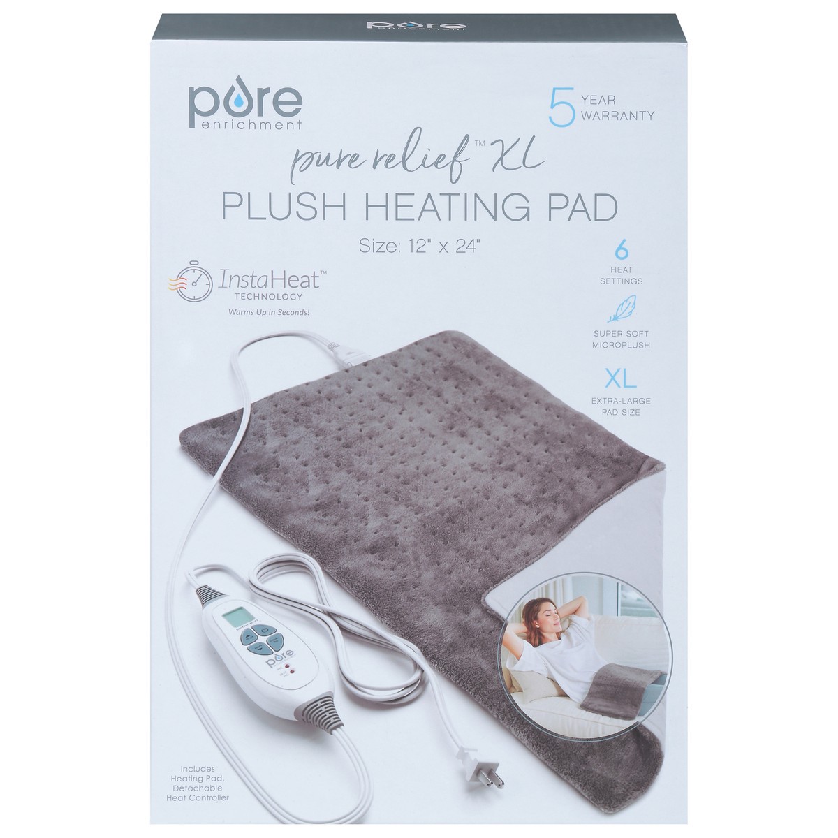 slide 1 of 9, Pure Enrichment Pure Relief Plush Heating Pad XL 1 ea, 1 ct