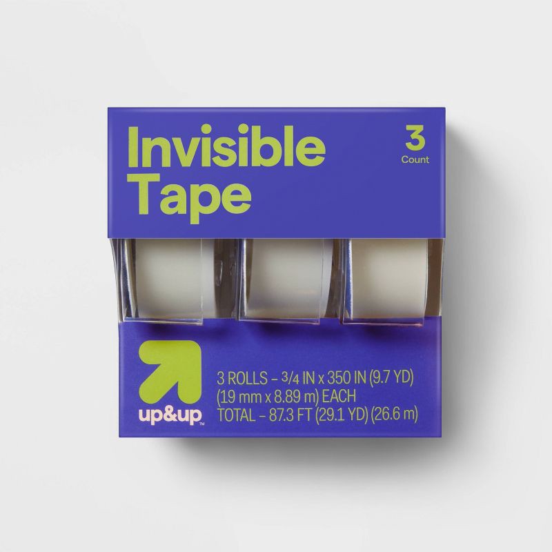 slide 1 of 4, 3pk Invisible Tape - up&up™: Clear Tape Refills for Dispenser, 0.75" Width, 350" Length, Plastic Material, 3 ct