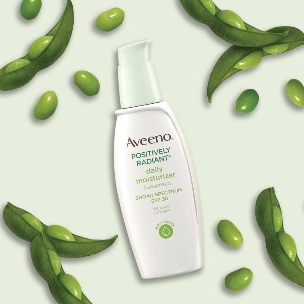 slide 10 of 12, Aveeno Positively Radiant Daily Moisturizer with Soy - 2.5 fl oz - SPF 30, 2.5 fl oz