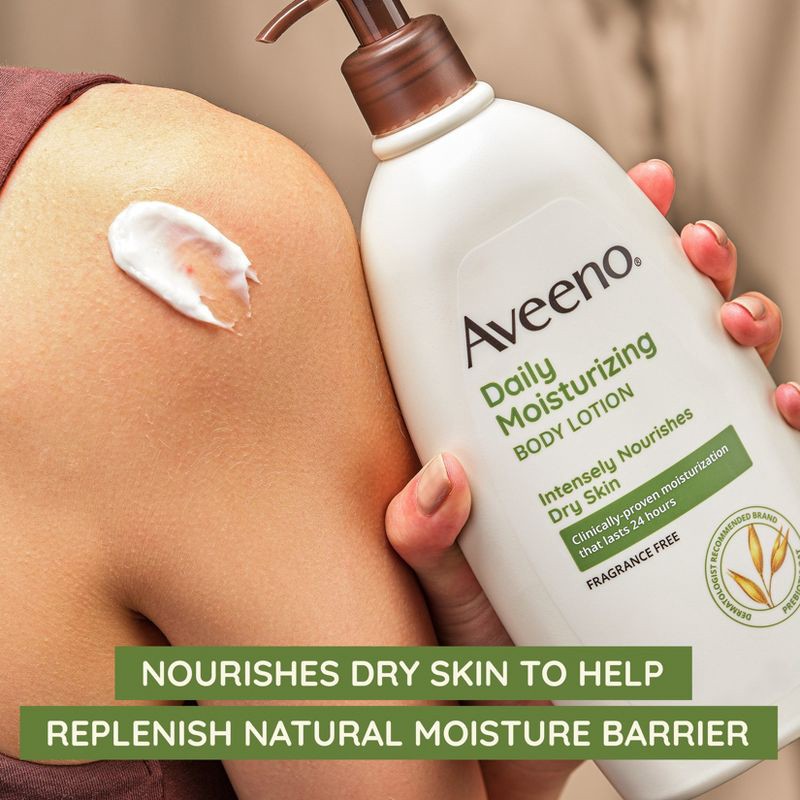 slide 4 of 10, Aveeno Daily Moisturizing Lotion For Dry Skin, Fragrance-Free, 18oz, 18 oz