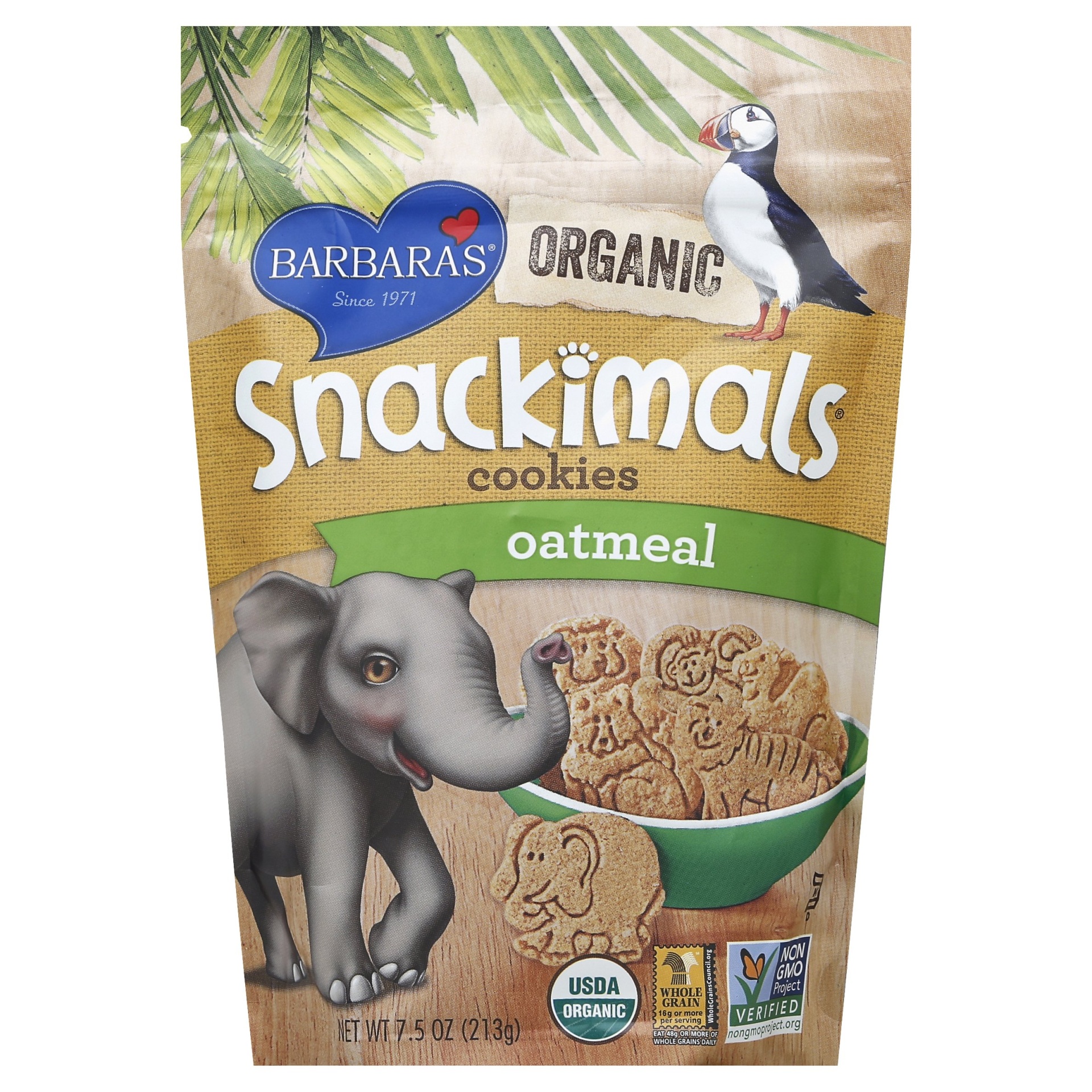 slide 1 of 3, Barbara's Snackimals Cookies - Oatmeal, 7.5 oz