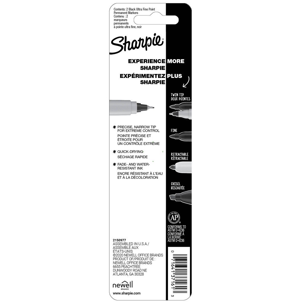 slide 2 of 6, Sharpie Permanent Marker, Ultra Fine Tip - Black, 2 ct