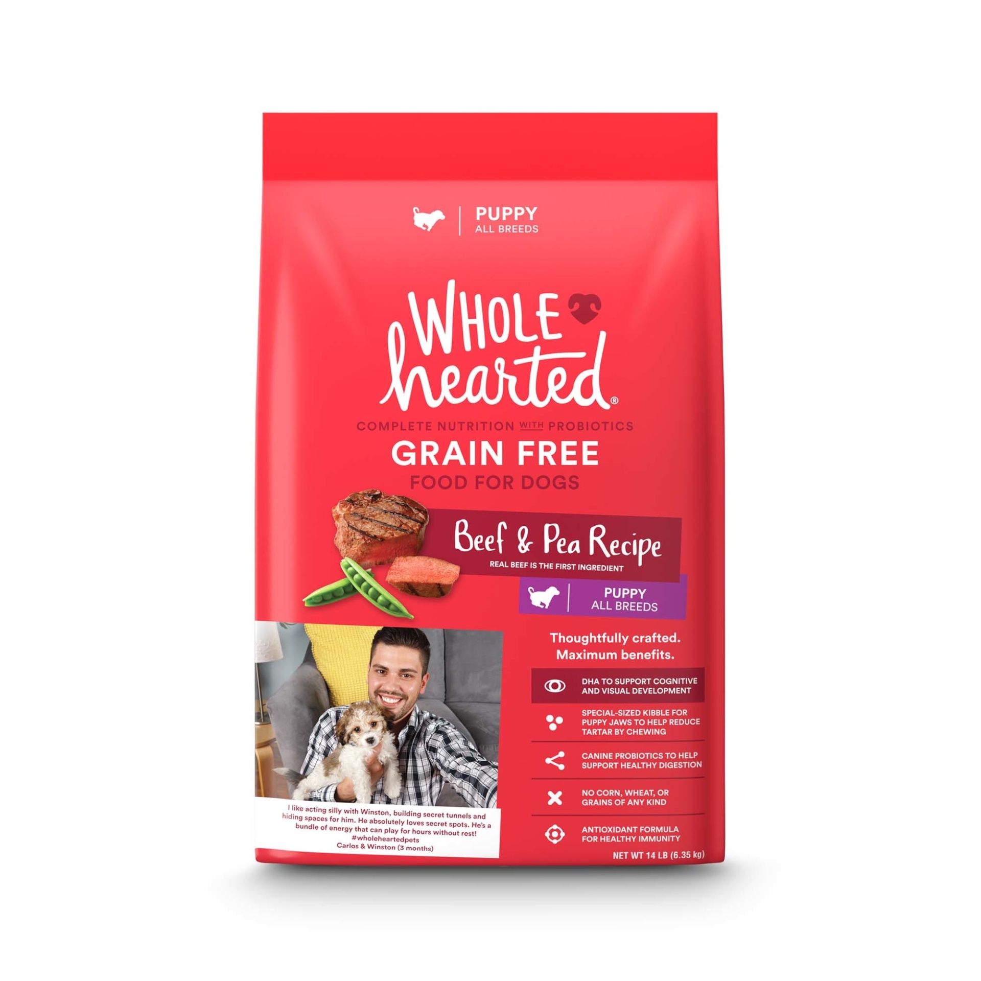 slide 1 of 1, WholeHearted Grain Free All Breed Beef & Pea Recipe Dry Puppy Food, 1 ct