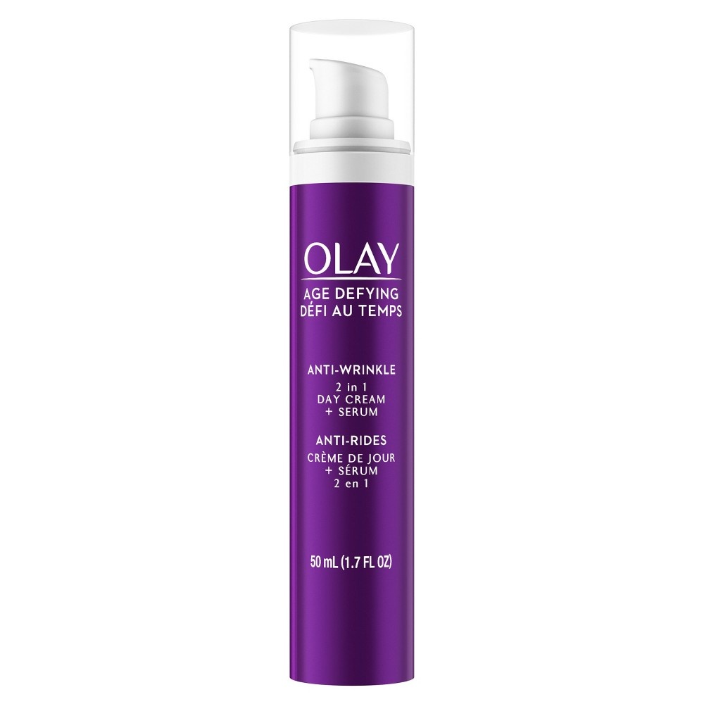 slide 3 of 3, Olay Age Defying 2-in-1 Anti-Wrinkle Day Cream + Serum, 1.7 oz