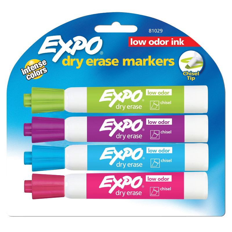 slide 1 of 6, Expo 4pk Dry Erase Markers Chisel Tip Tropical Multicolored, 4 ct