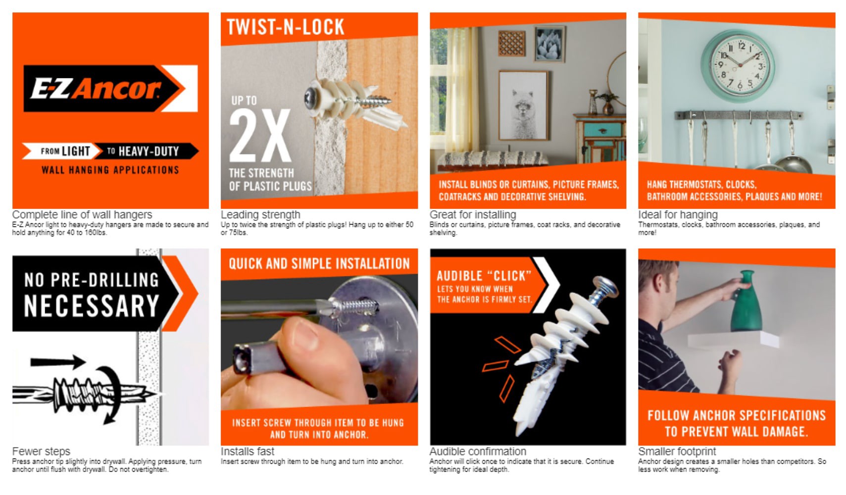 slide 3 of 6, E-Z Ancor 50-lb #6 x 1-1/4-in Self-Drilling Anchors with Screws Included 50 -Pack, 1 ct