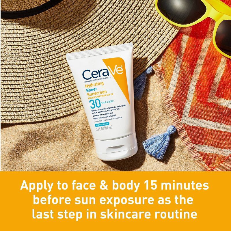 slide 2 of 11, CeraVe Broad Spectrum SPF 30 Face & Body Hydrating Sheer Sunscreen 5 fl oz, 5 fl oz