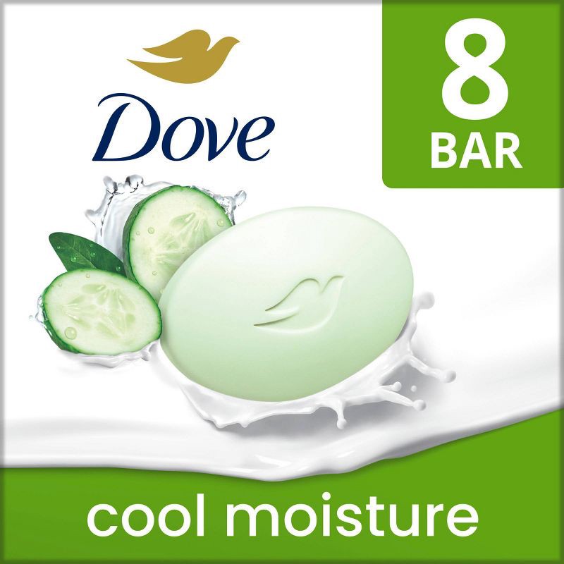 slide 1 of 8, Dove Beauty Cool Moisture Beauty Bar Soap - Cucumber & Green Tea - 8pk - 3.75oz each, 8 ct, 3.75 oz