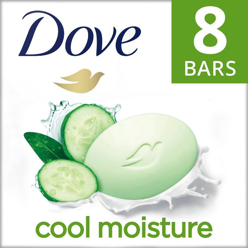 slide 1 of 8, Dove Beauty Cool Moisture Beauty Bar Soap - Cucumber & Green Tea - 8pk - 3.75oz each, 8 ct, 3.75 oz
