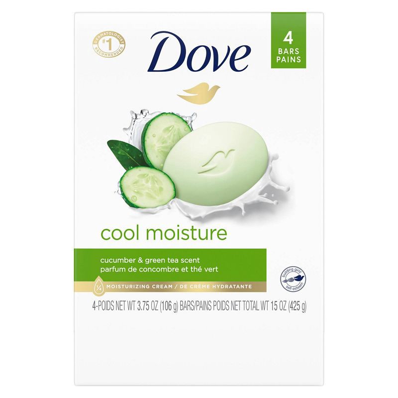slide 2 of 6, Dove Beauty Cool Moisture Beauty Bar Soap - Cucumber & Green Tea - 4pk - 3.75oz each, 4 ct; 3.75 oz