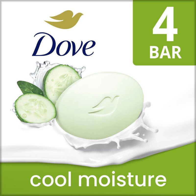 slide 12 of 15, Dove Beauty Cool Moisture Beauty Bar Soap - Cucumber & Green Tea - 4pk - 3.75oz each, 4 ct; 3.75 oz