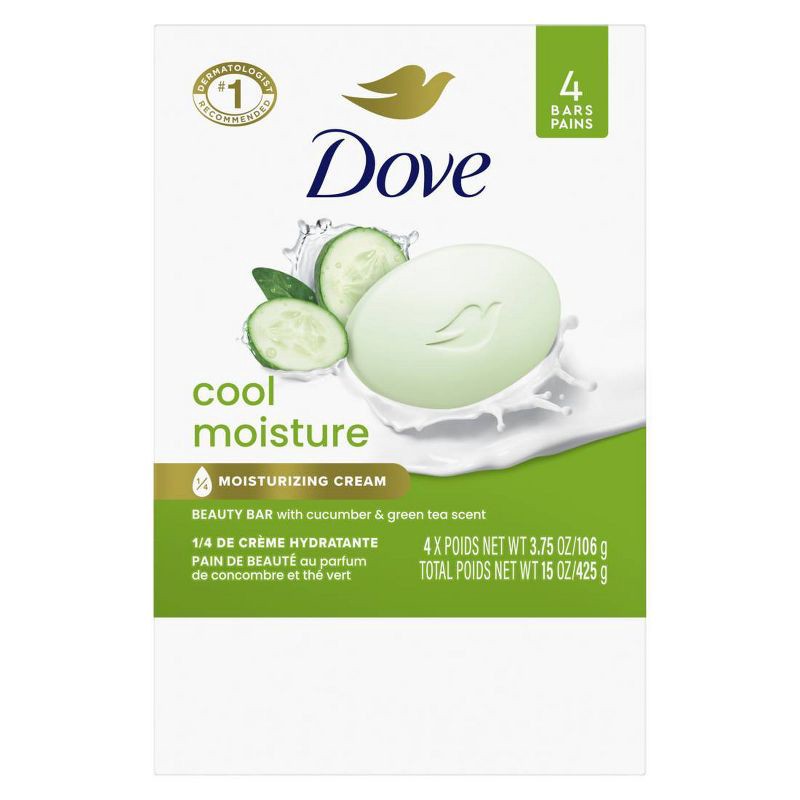 slide 10 of 15, Dove Beauty Cool Moisture Beauty Bar Soap - Cucumber & Green Tea - 4pk - 3.75oz each, 4 ct; 3.75 oz