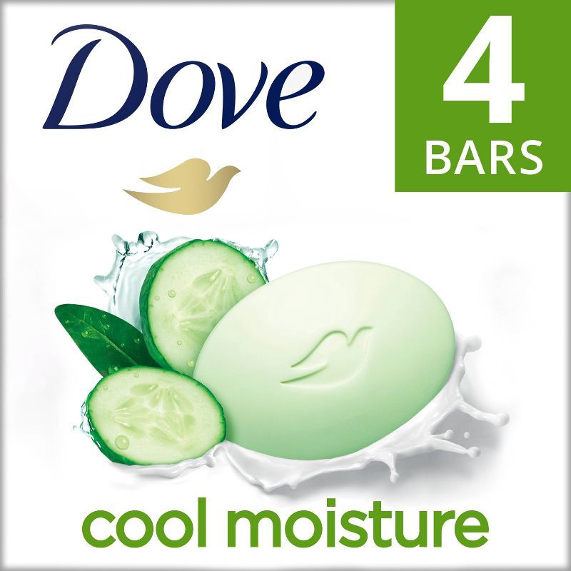 slide 1 of 6, Dove Beauty Cool Moisture Beauty Bar Soap - Cucumber & Green Tea - 4pk - 3.75oz each, 4 ct; 3.75 oz