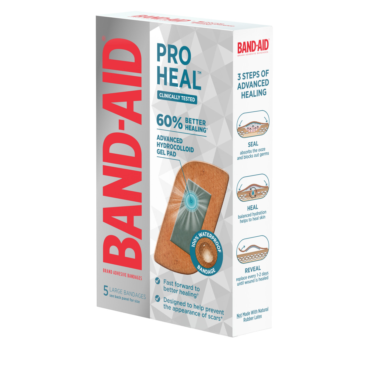 slide 10 of 21, BAND-AID Brand Large Pro Heal Bandages + Hydrocolloid Pads, 5 ct, 5 ct