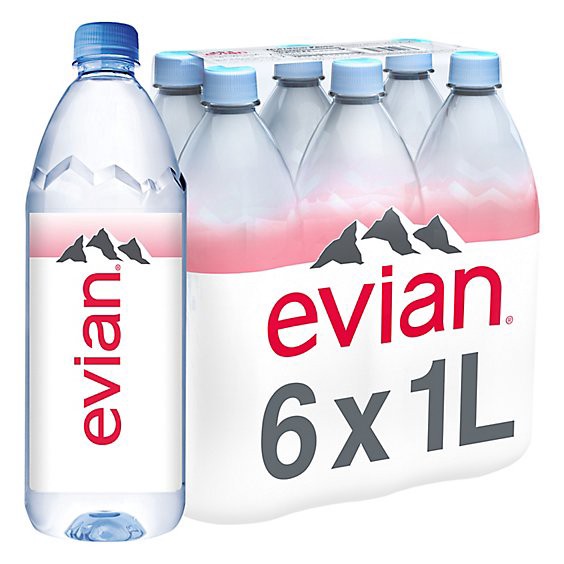 slide 1 of 11, Evian Natural Spring Water Bottles - 6-1 Liter, 6 ct; 33.8 fl oz