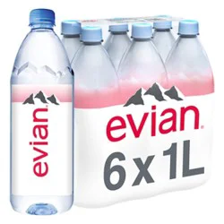 Evian Natural Spring Water Bottles - 6-1 Liter