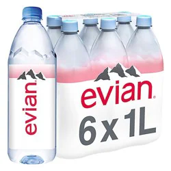 Evian Natural Spring Water Bottles - 6-1 Liter