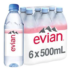 Evian Natural Spring Water Bottles - 6-0.5 Liter
