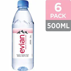 Evian Natural Spring Water Bottles - 6-0.5 Liter