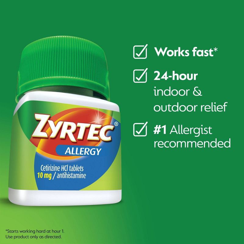 slide 7 of 12, Zyrtec 24 Hour Allergy Relief Tablets - Cetirizine HCl - 30ct, 30 ct