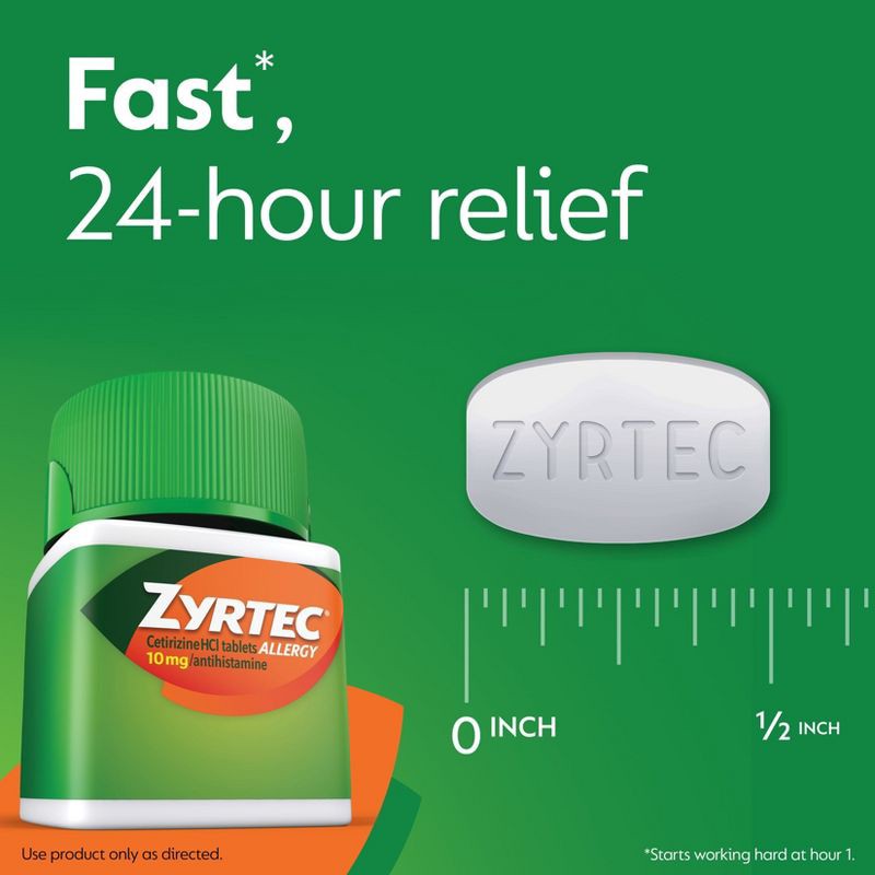 slide 7 of 8, Zyrtec 24 Hour Allergy Relief Tablets - Cetirizine HCl - 30ct, 30 ct
