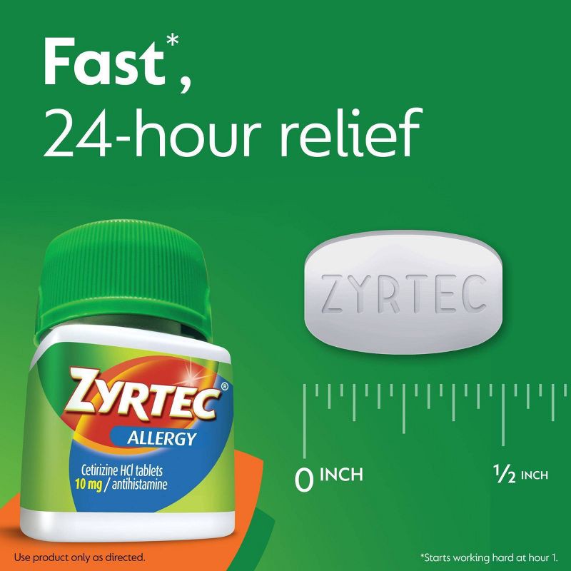 slide 8 of 12, Zyrtec 24 Hour Allergy Relief Tablets - Cetirizine HCl - 30ct, 30 ct