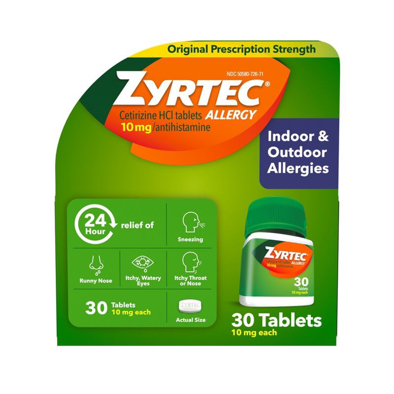 slide 1 of 8, Zyrtec 24 Hour Allergy Relief Tablets - Cetirizine HCl - 30ct, 30 ct
