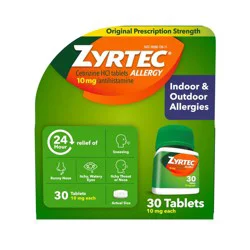 Zyrtec 24 Hour Allergy Relief Tablets - Cetirizine HCl - 30ct