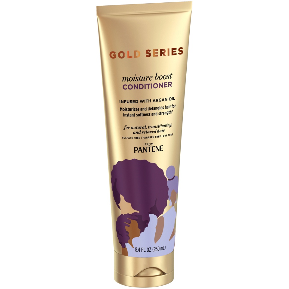 slide 2 of 3, Pantene Gold Series from Pantene Sulfate-Free Moisture Boost Conditioner Infused with Argan Oil for Curly, Coily Hair, 8.4 fl oz, 8.4 fl oz