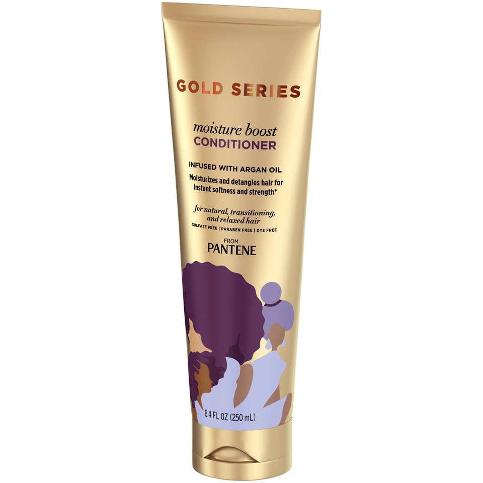 slide 3 of 3, Pantene Gold Series from Pantene Sulfate-Free Moisture Boost Conditioner Infused with Argan Oil for Curly, Coily Hair, 8.4 fl oz, 8.4 fl oz