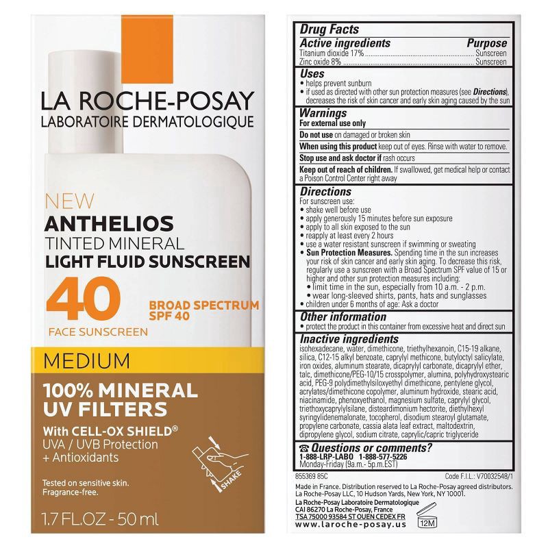 slide 4 of 8, La Roche-Posay Anthelios 40 Tinted Mineral Light-Fluid Sunscreen - 1.7 fl oz - Medium, 1.7 fl oz