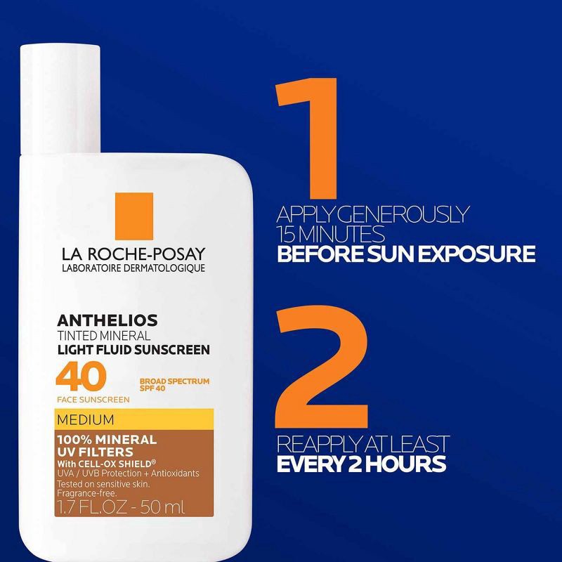 slide 6 of 8, La Roche-Posay Anthelios 40 Tinted Mineral Light-Fluid Sunscreen - 1.7 fl oz - Medium, 1.7 fl oz