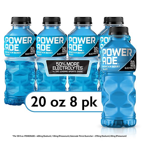 slide 1 of 5, Powerade Mountain Berry Blast Electrolyte Sports Drink Bottles Pack - 8-20 Fl. Oz., 8 ct; 20 fl oz