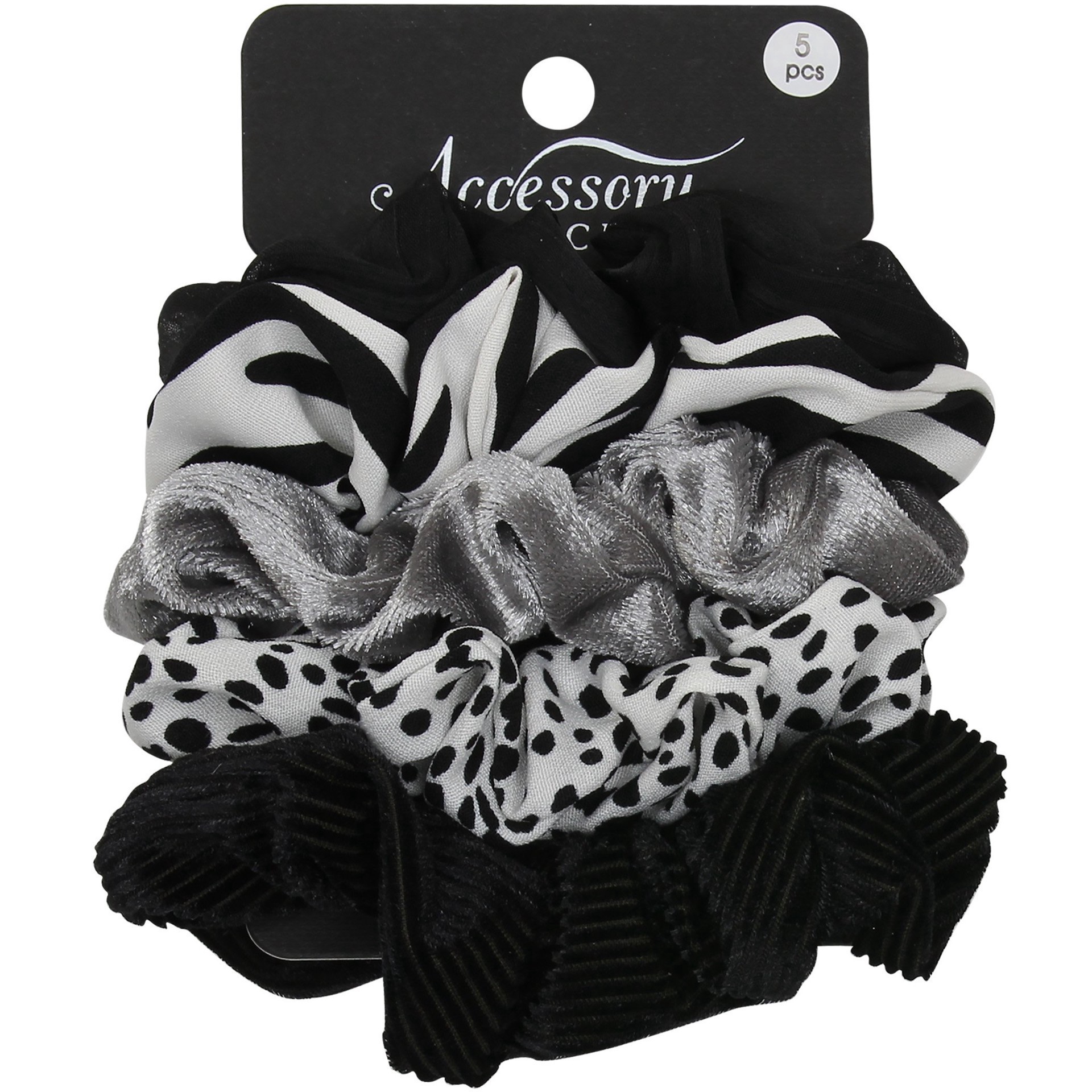 slide 1 of 1, Accessory Choices Black and White Mix Scrunchies, 5 ct