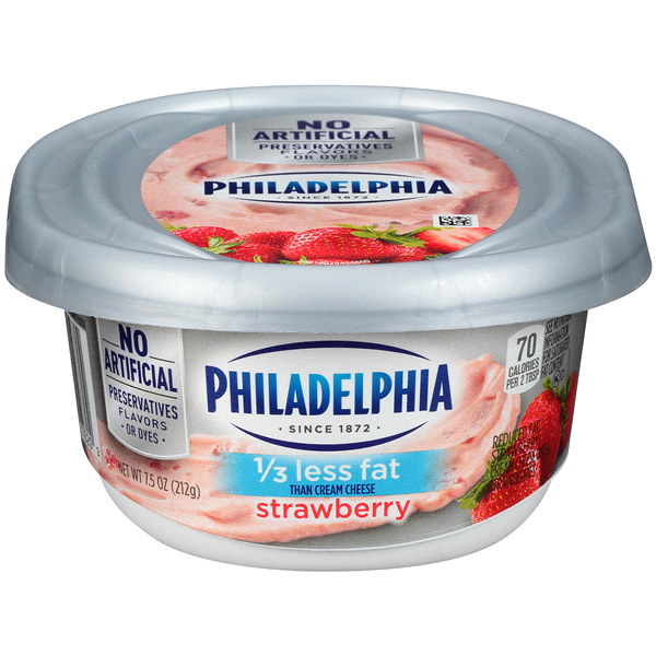 slide 1 of 8, Philadelphia Reduced Fat Strawberry Cream Cheese, 7.5 oz