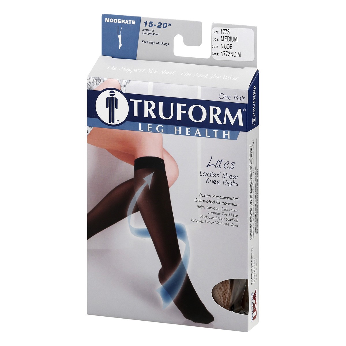 slide 4 of 9, TRUFORM Medium Nude Moderate Ladies Sheer Lites Leg Health Knee Highs 1 ea, 1 ct