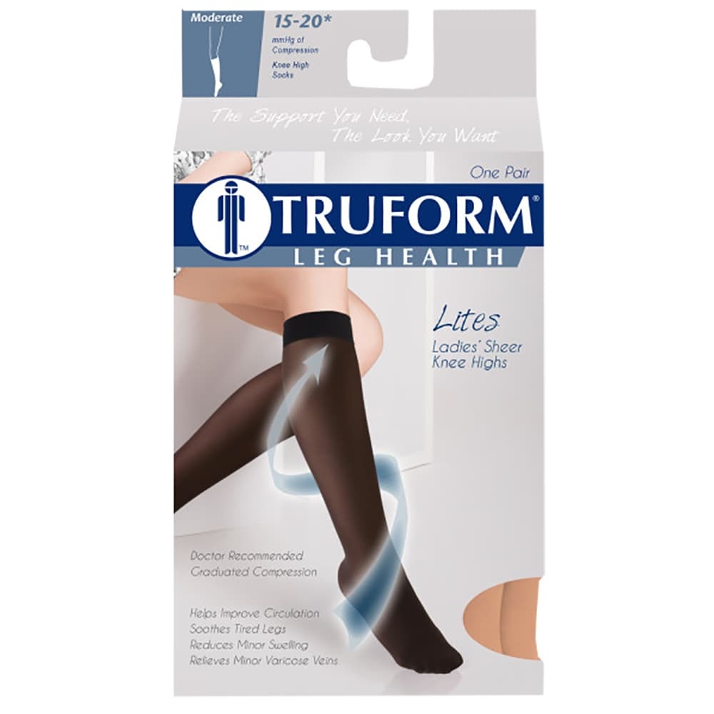 slide 1 of 1, TRUFORM Leg Health Ladies' Medium Sheer Nude Knee High Compression Socks, 1 ct