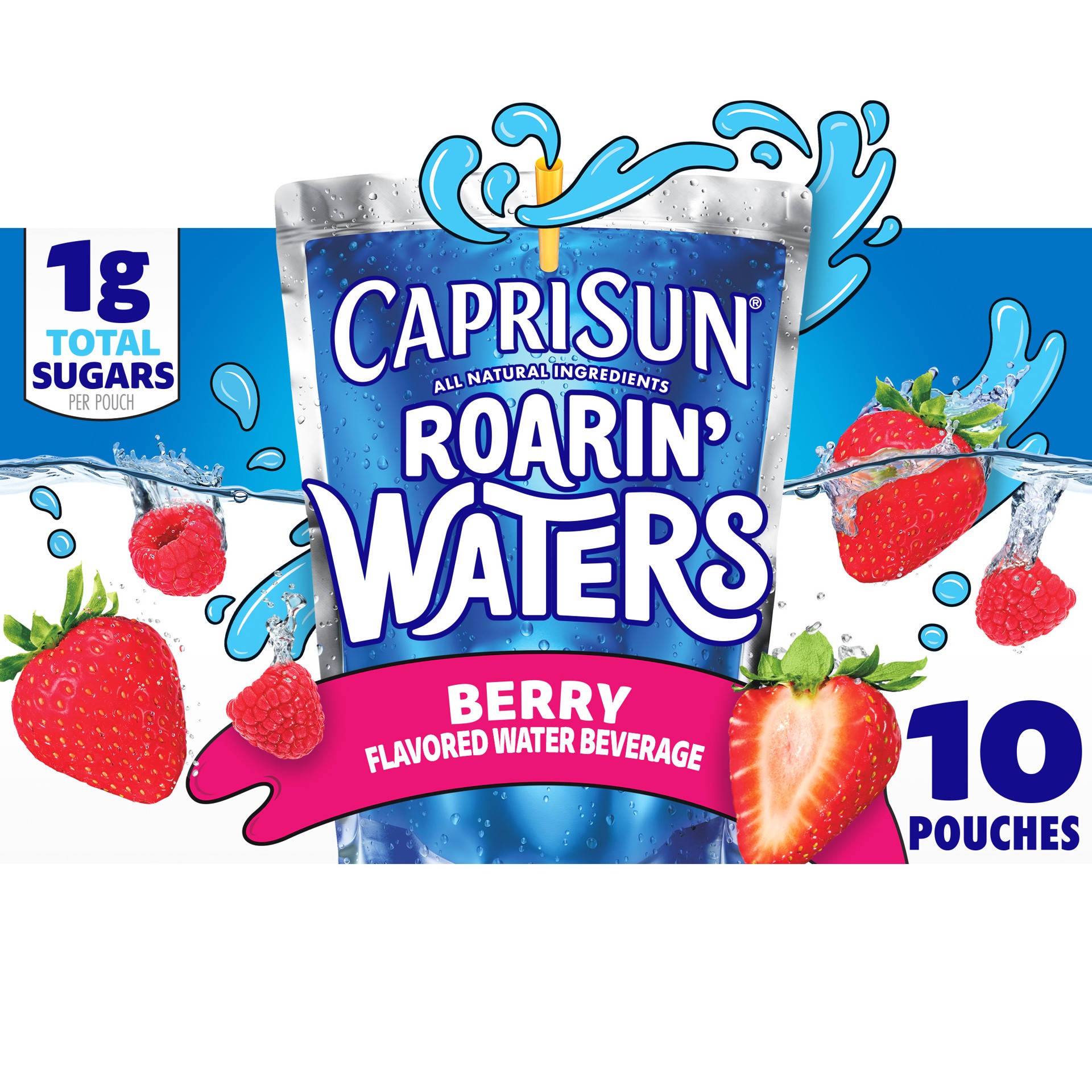 slide 1 of 9, Capri Sun Roarin' Waters Berry Rapids Flavored Water Beverage, 10 ct; 6 fl oz